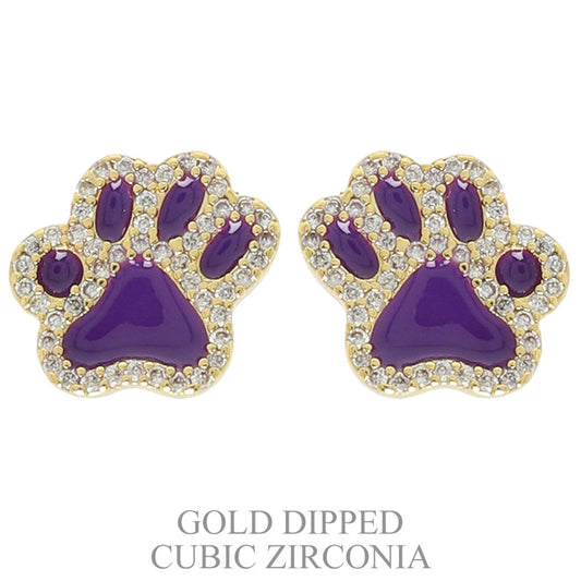Paw Stud Earrings, Purple