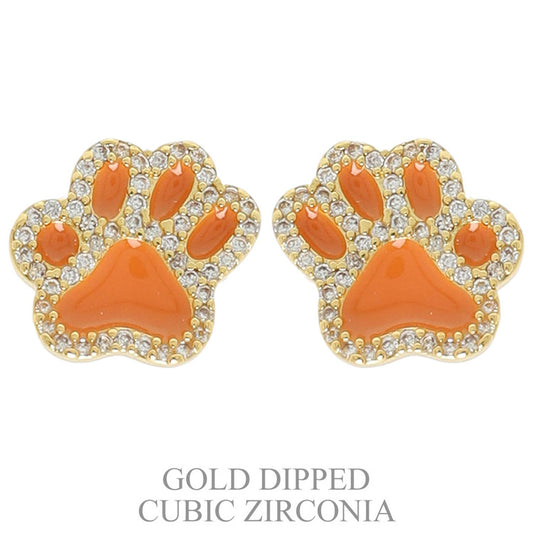 Paw Stud Earrings, Orange