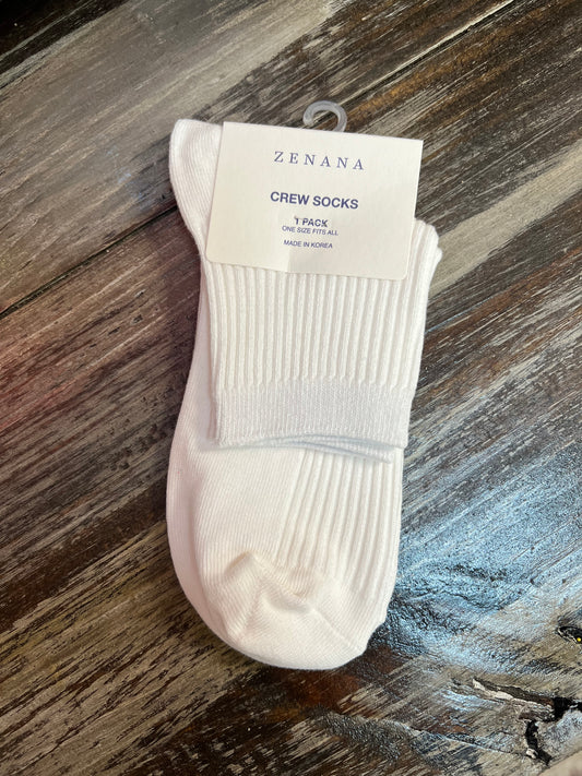 Ribbed Crew Socks, White