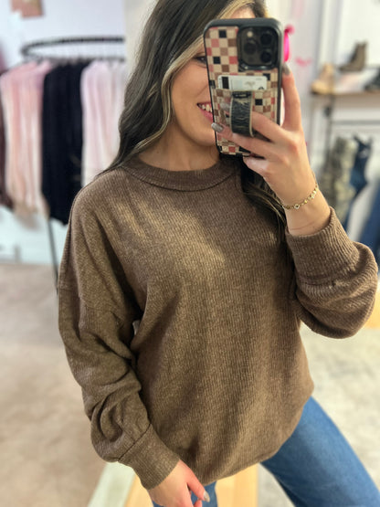 *DOORBUSTER* Ribbed Hacci Drop Shoulder Sweater, Brown
