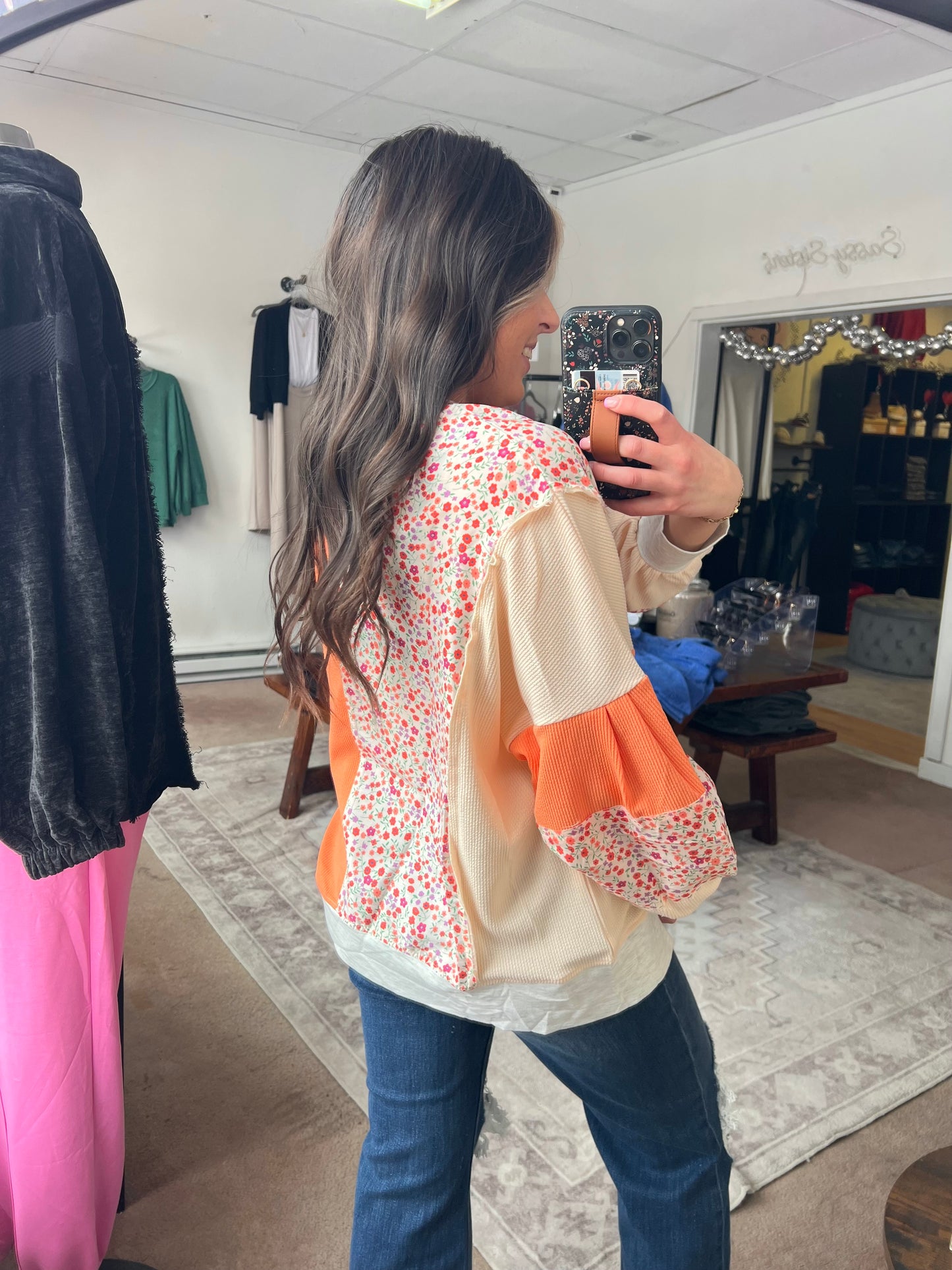 Flower Patchwork Color Block Top