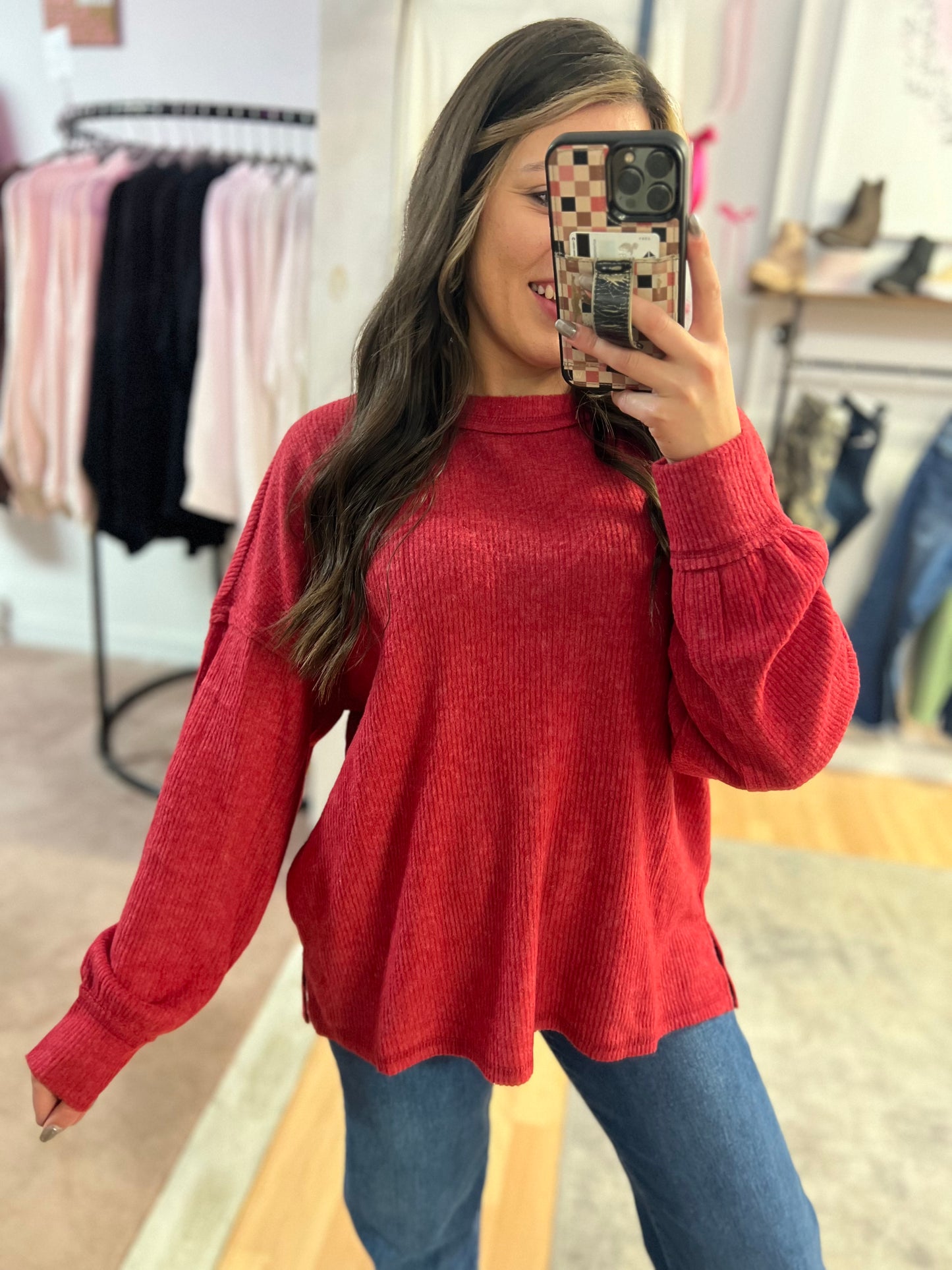 *DOORBUSTER* Ribbed Hacci Drop Shoulder, Dk Red