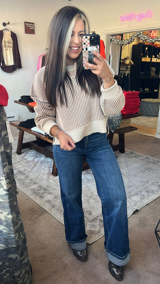 Textured Stripe Sweater, Tan