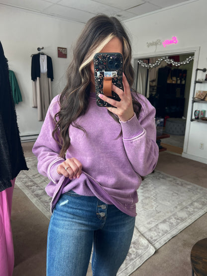 Acid Washed Fleece Sweatshirt, Lavender