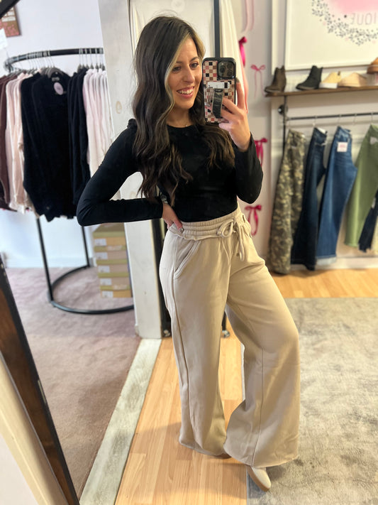 *DOORBUSTER* Fleece Wide Leg Sweatpants, Ash Mocha