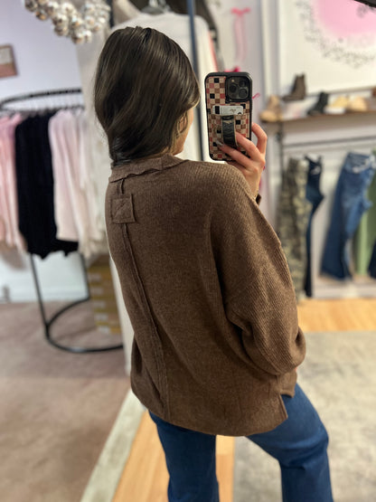 *DOORBUSTER* Ribbed Hacci Drop Shoulder Sweater, Brown