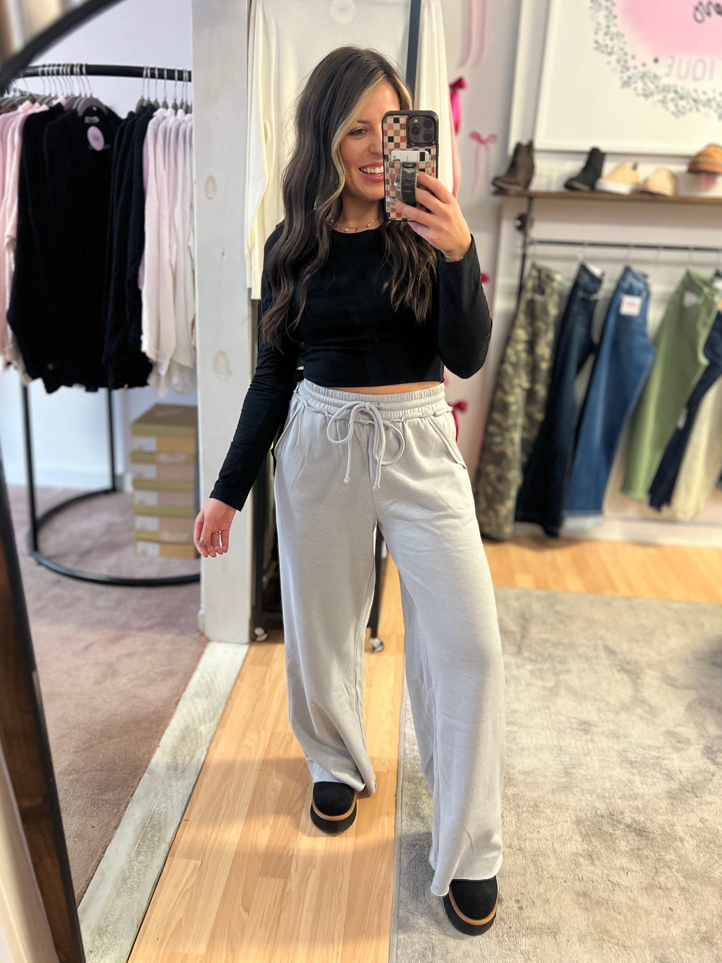 *DOORBUSTER* Fleece Wide Leg Sweatpants, Grey