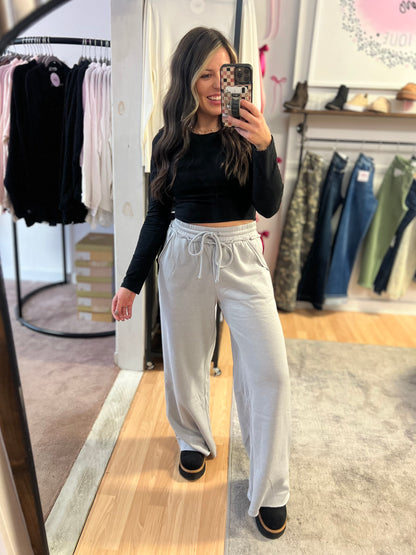 *DOORBUSTER* Fleece Wide Leg Sweatpants, Grey