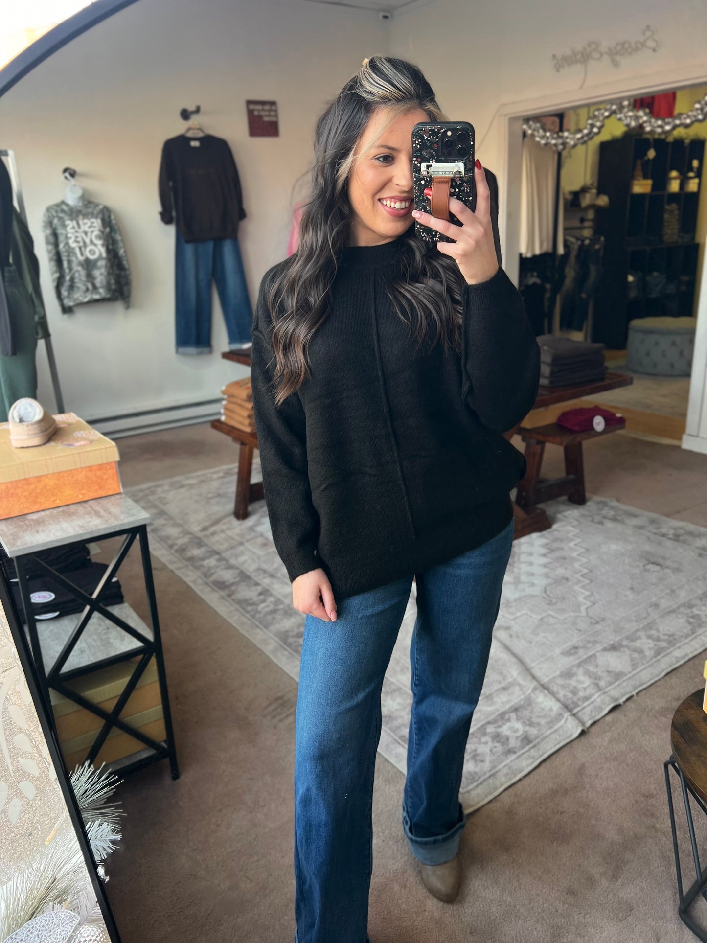 Front Seam Sweater, Black