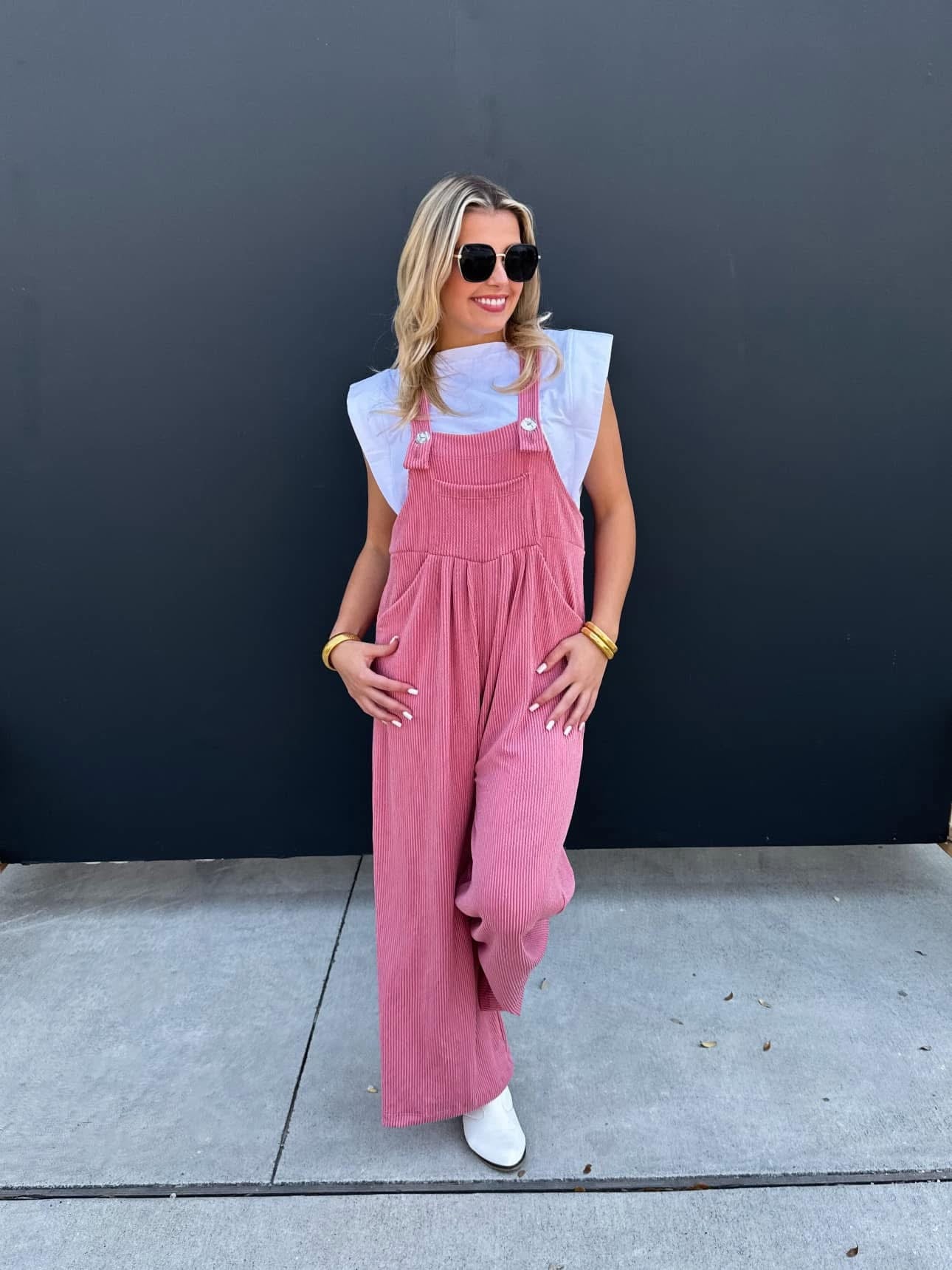 Corded Boho Overalls, Two Tone Red