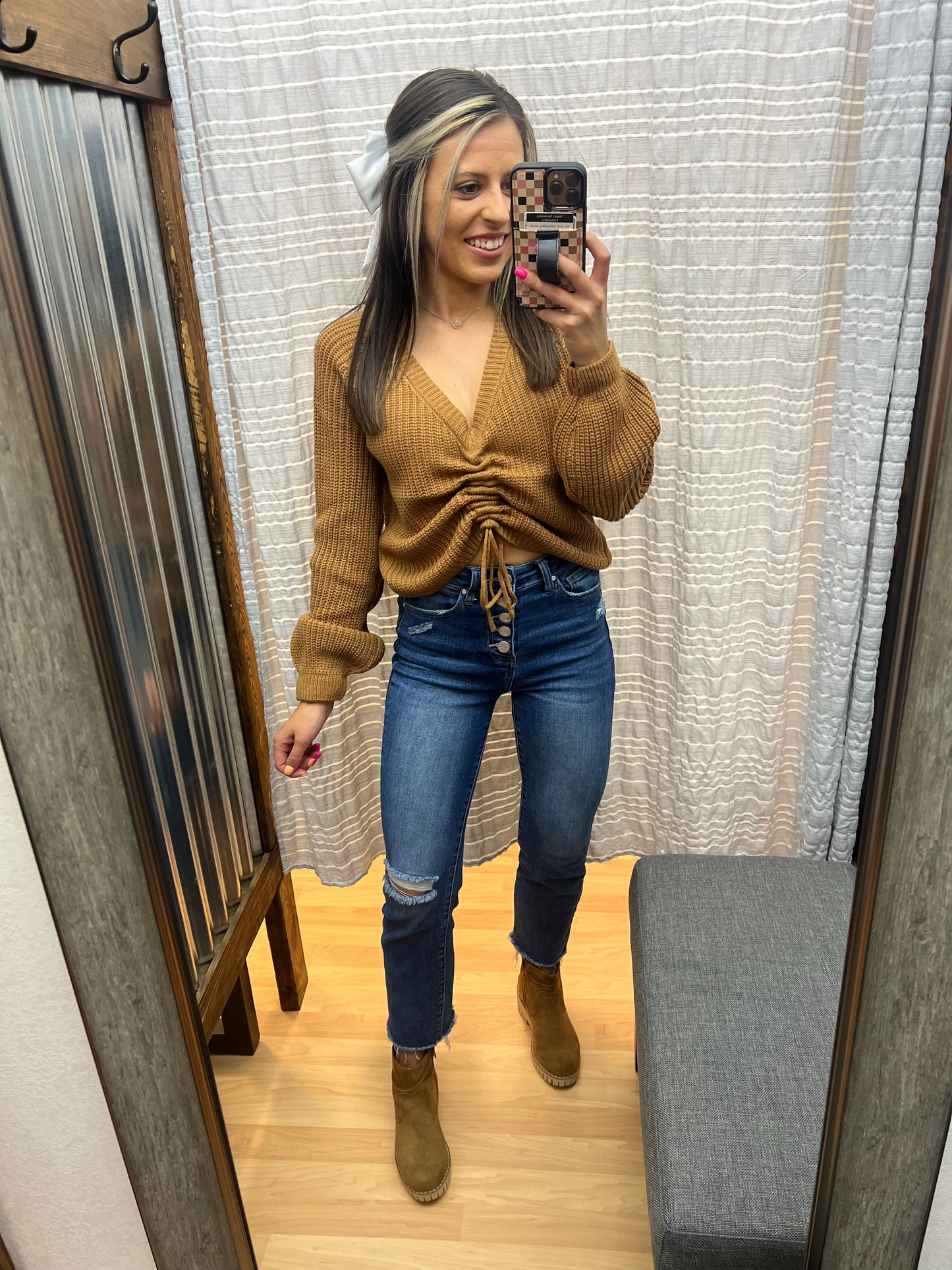 Scrunch Tie Sweater, Brown