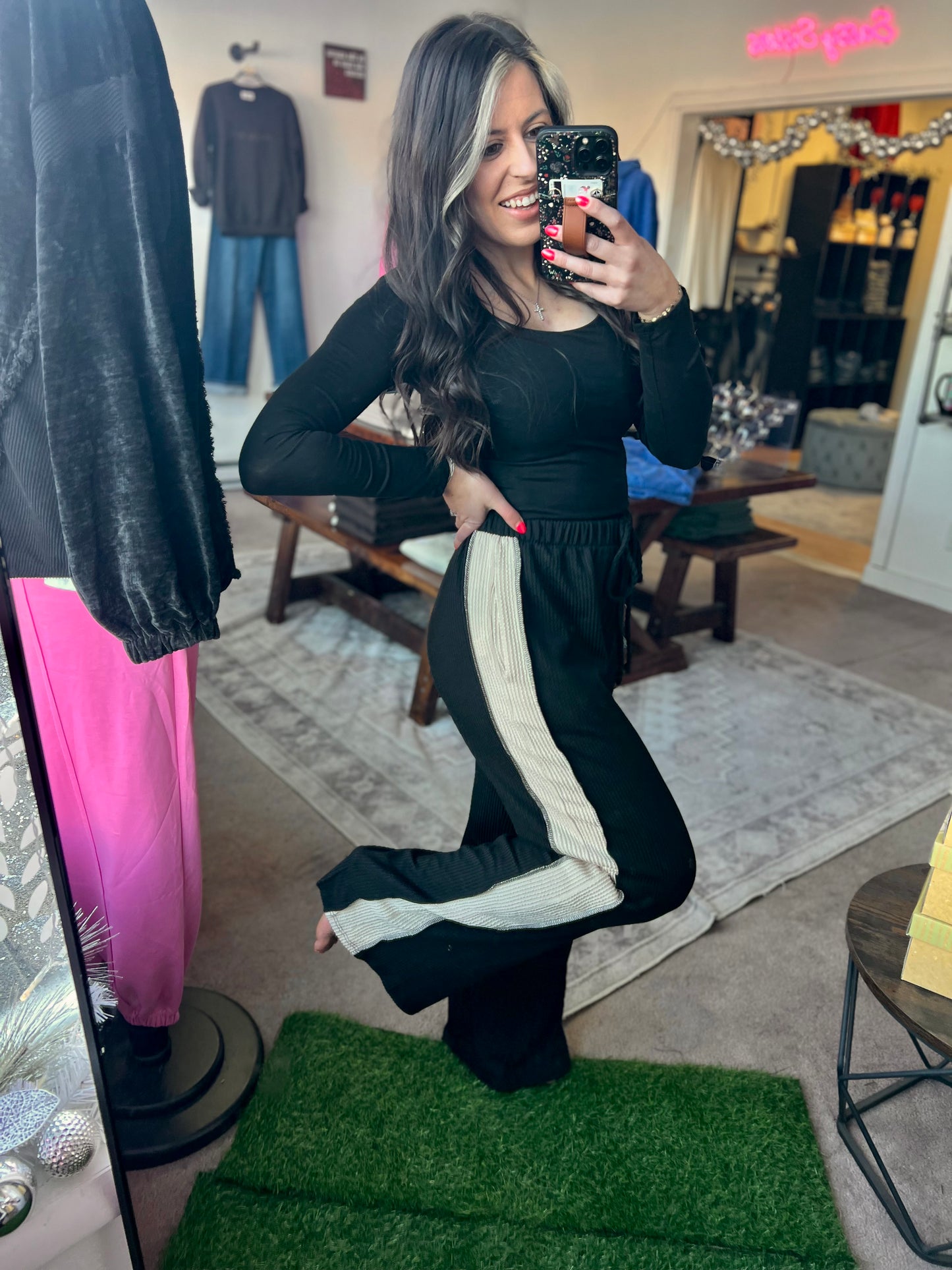 Ribbed Casual Pants, Black