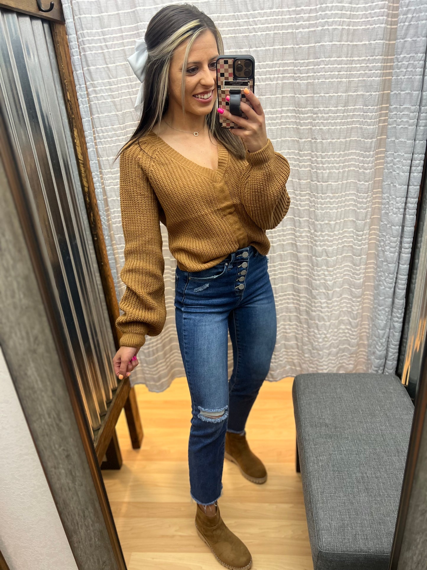 Scrunch Tie Sweater, Brown
