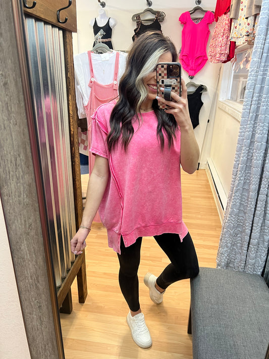 Acid Wash Tee, Pink