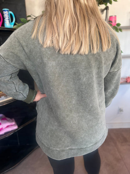 Acid Wash Ribbed Pullover, Dk Olive