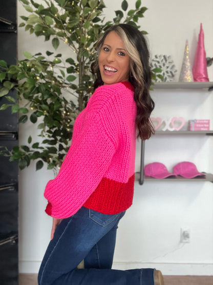 Candy Hearts Knit Sweater, Red/Pink