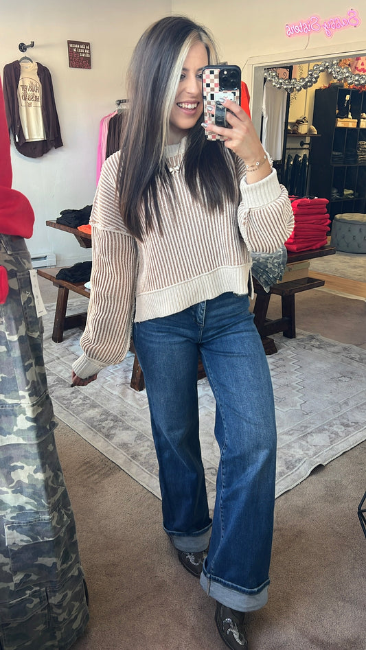 Textured Stripe Sweater, Tan