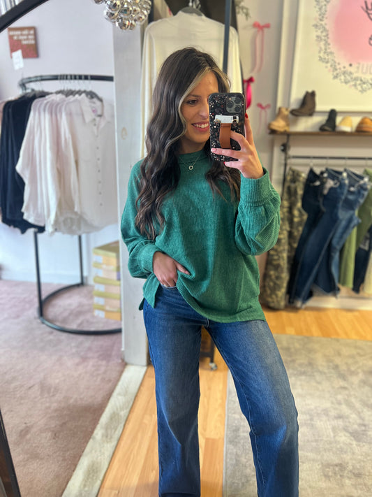 Ribbed Hacci Drop Shoulder, Dk Green