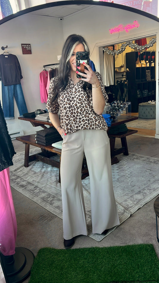 Puff Sleeve V Neck Leopard Top