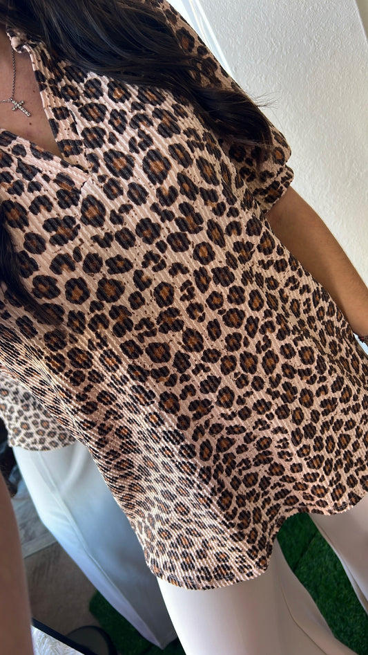 Puff Sleeve V Neck Leopard Top
