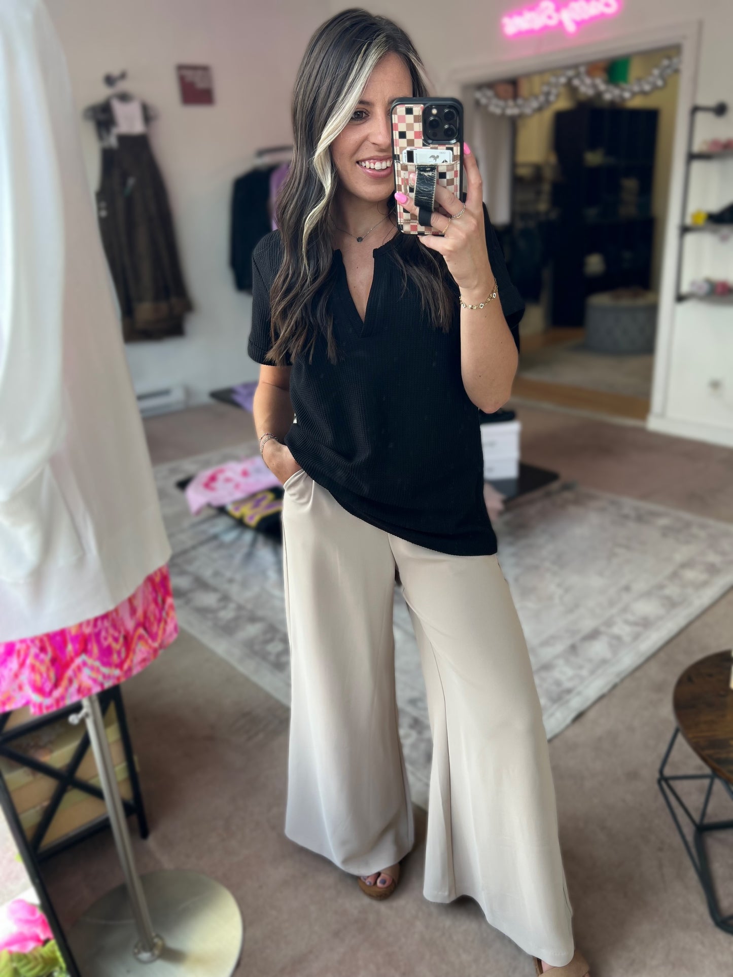Elastic Waist Wide Leg Pants, Ash Mocha