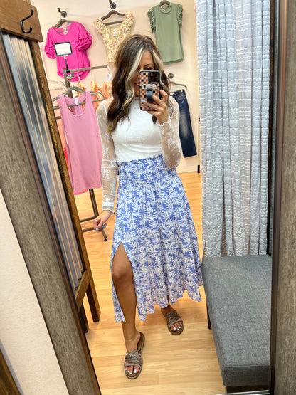 Blue Tropical Midi Skirt
