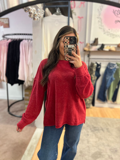 *DOORBUSTER* Ribbed Hacci Drop Shoulder, Dk Red