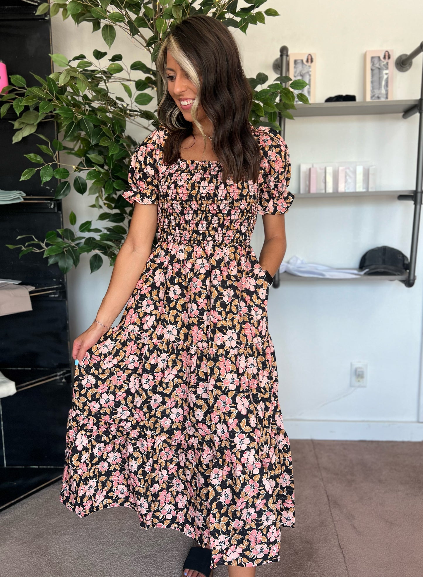 Maxine Dress, Black Floral