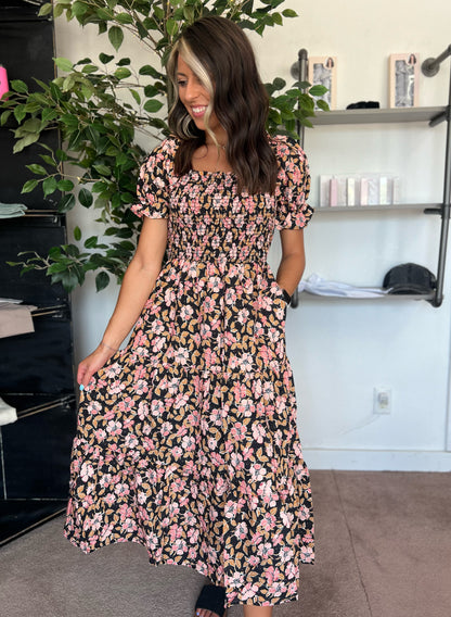 Maxine Dress, Black Floral