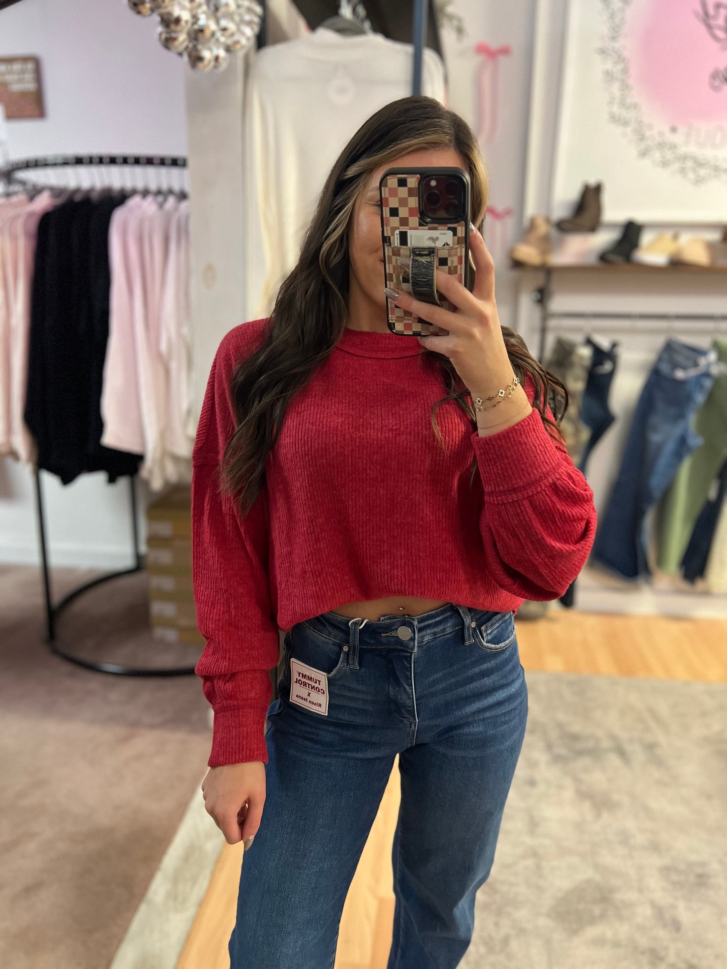 *DOORBUSTER* Ribbed Hacci Drop Shoulder, Dk Red