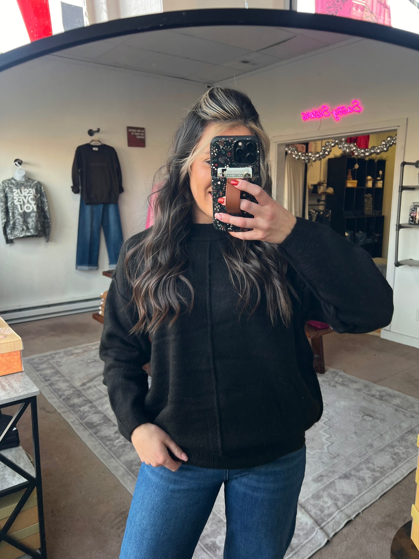 Front Seam Sweater, Black