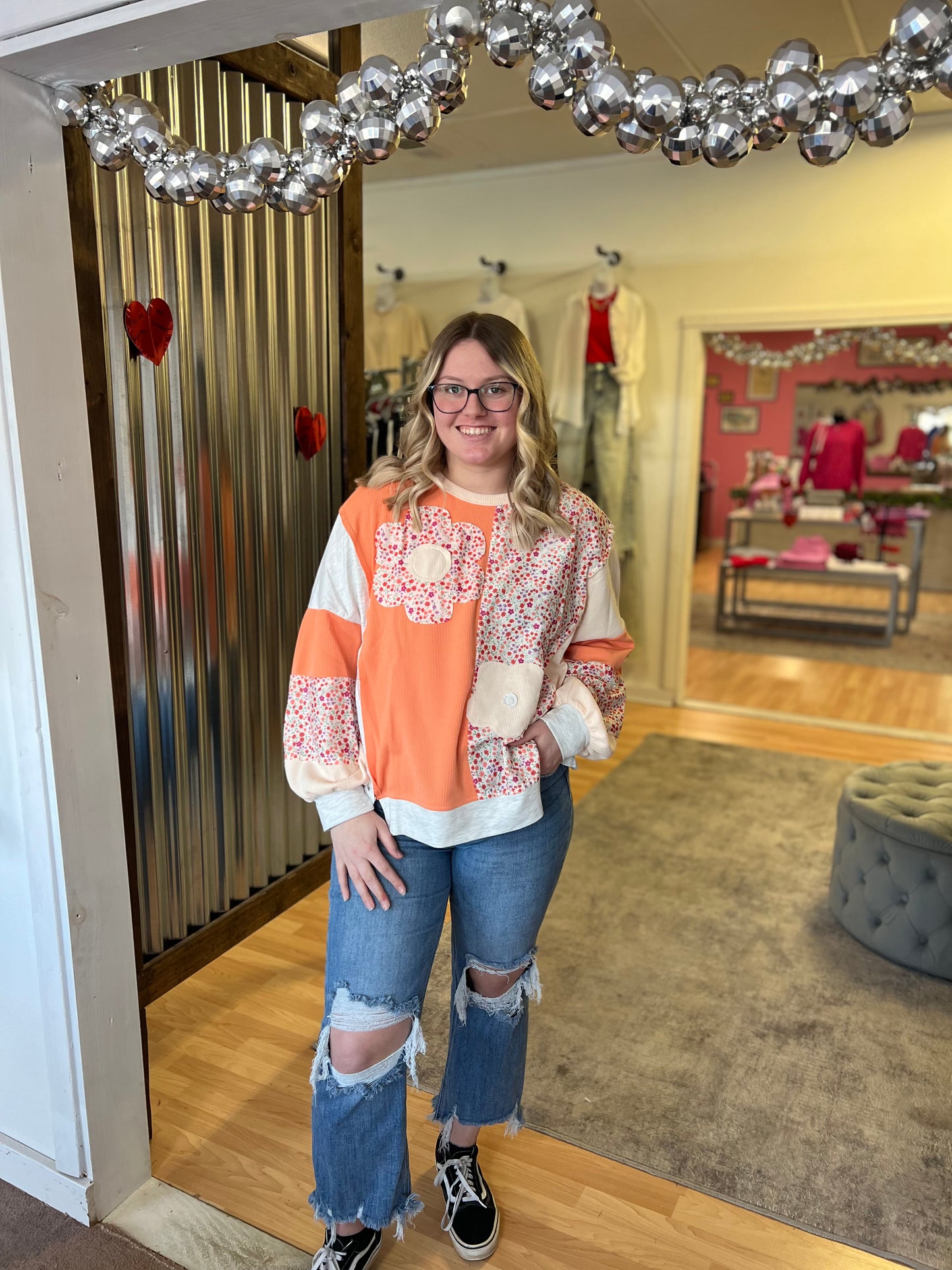 Flower Patchwork Color Block Top