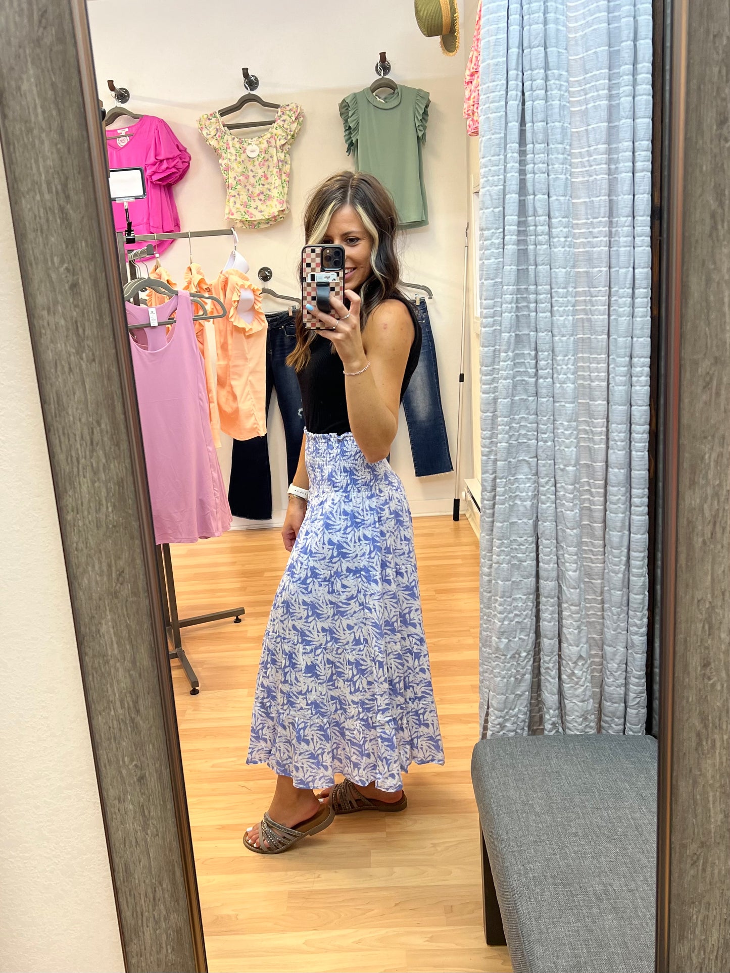 Blue Tropical Midi Skirt