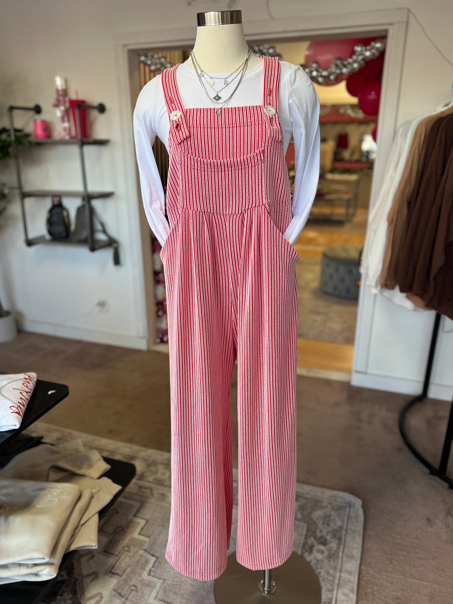 Corded Boho Overalls, Two Tone Red