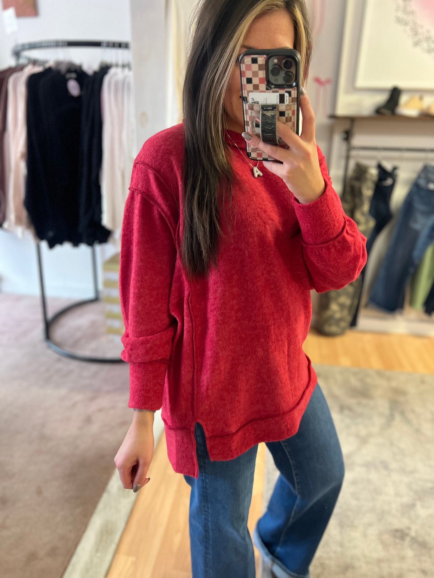Hacci Oversized Sweater, Red