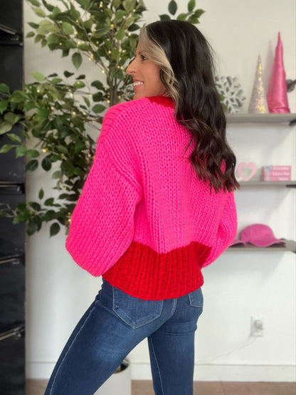 Candy Hearts Knit Sweater, Red/Pink