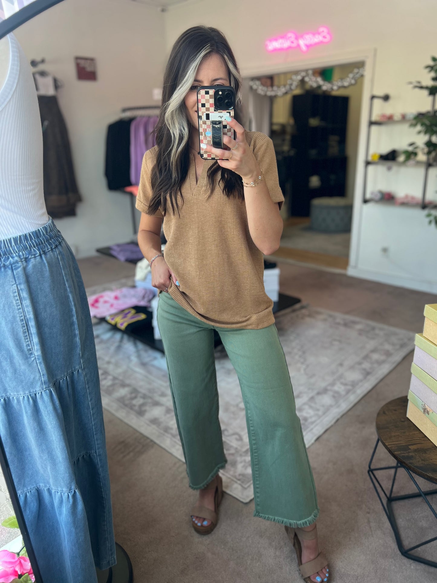 Baby Waffle Henley, Camel
