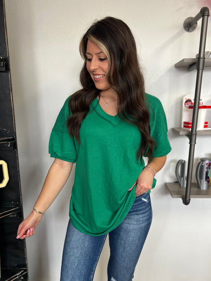 Modest V Neck Top, Green