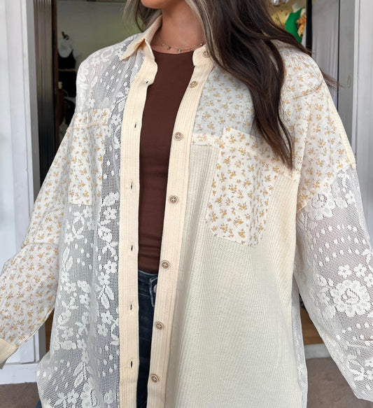 Floral and Lace Lightweight Jacket, Yellow