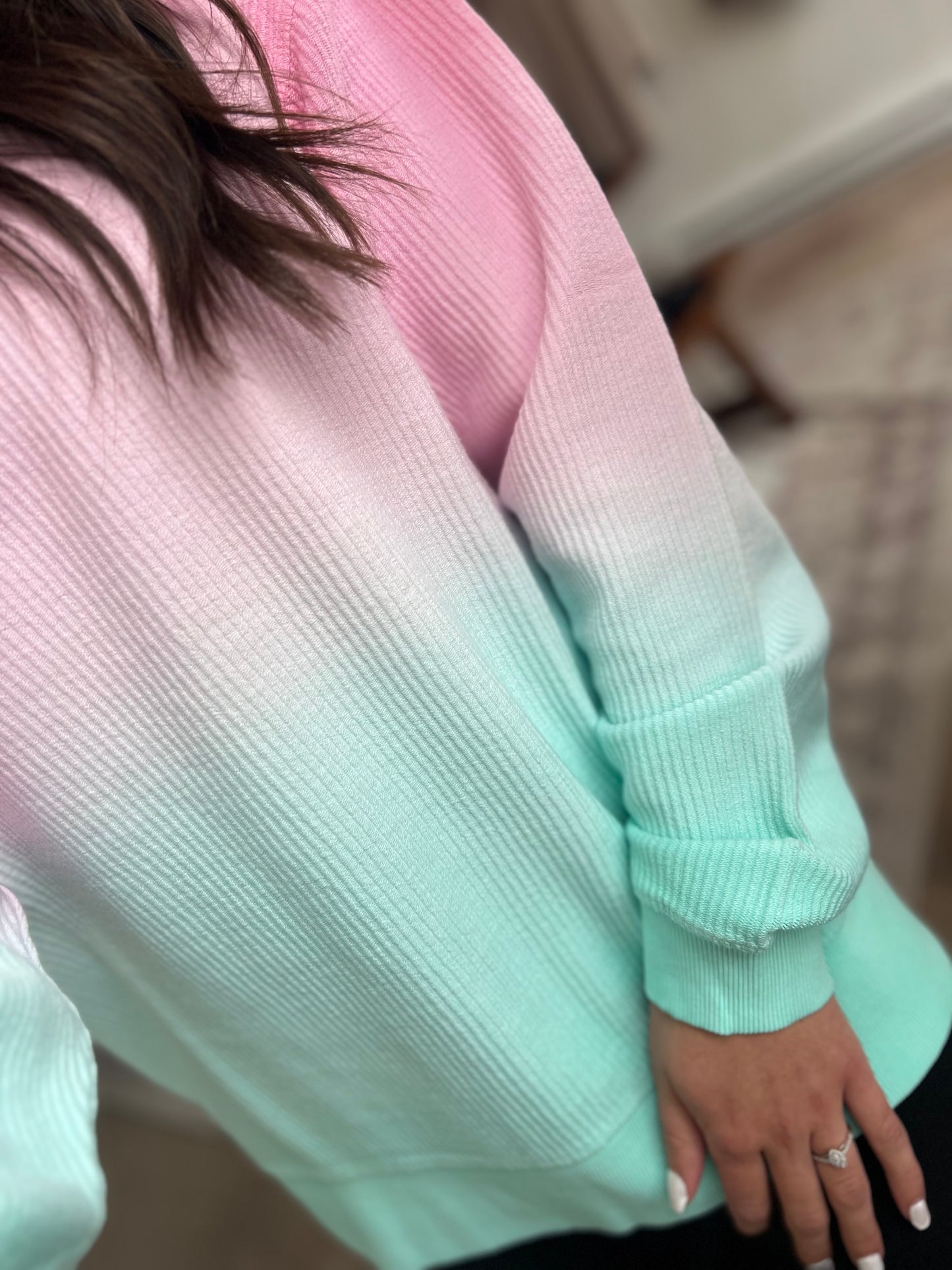 Luxe Corded Crew, Pink/Mint Ombré