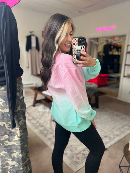 Luxe Corded Crew, Pink/Mint Ombré