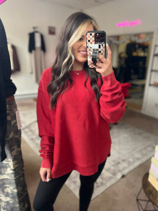 Luxe Corded Crew, Crimson