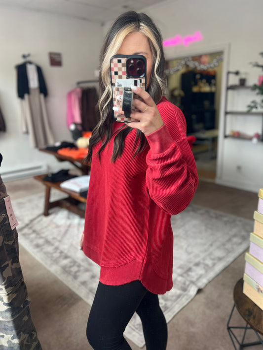 Luxe Corded Crew, Crimson