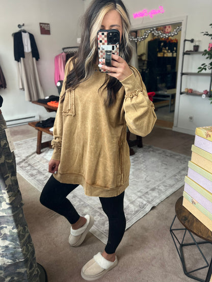 Acid Wash Pullover w/Pocket, Camel