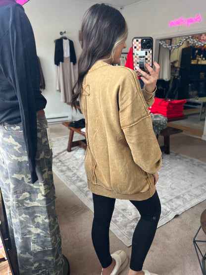 Acid Wash Pullover w/Pocket, Camel