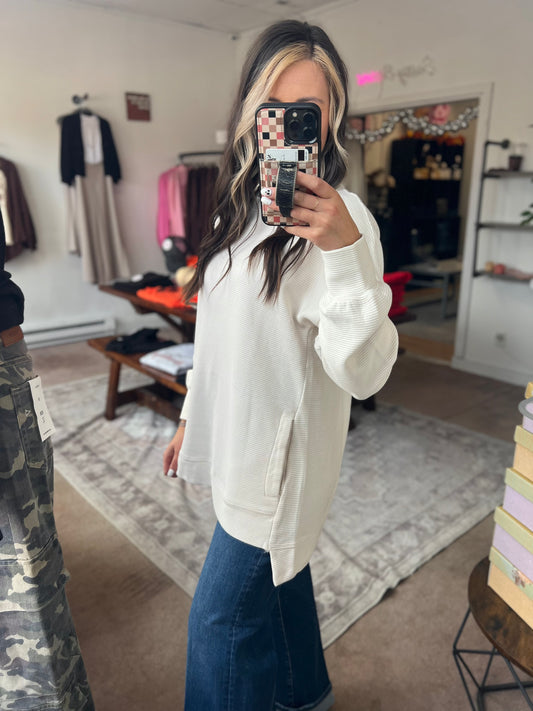 Acid Wash Ribbed Pullover, Beige