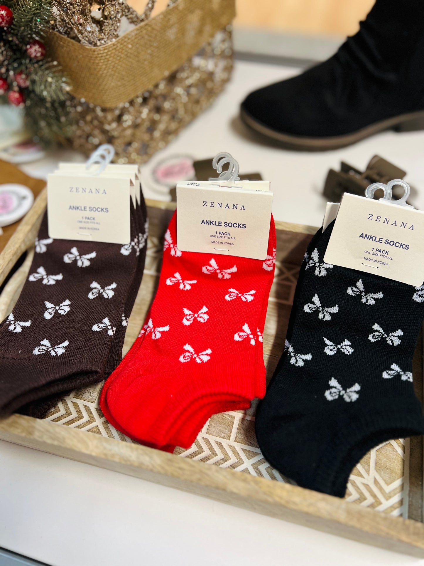 Bows Ankle Socks, Black