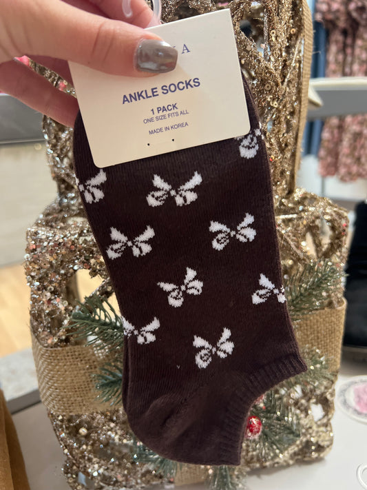 Bows Ankle Socks, Brown *DOORBUSTER*