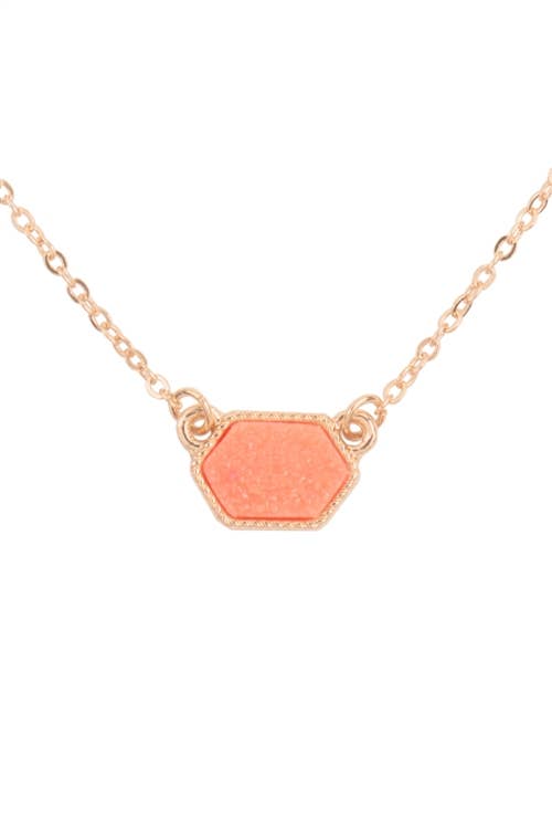 Hexagon Druzy Necklace, Coral