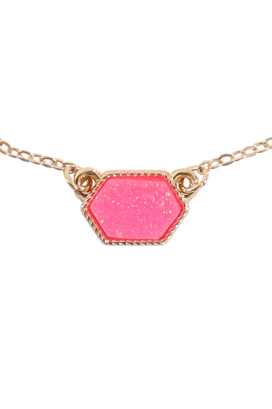 Hexagon Druzy Necklace, Pink